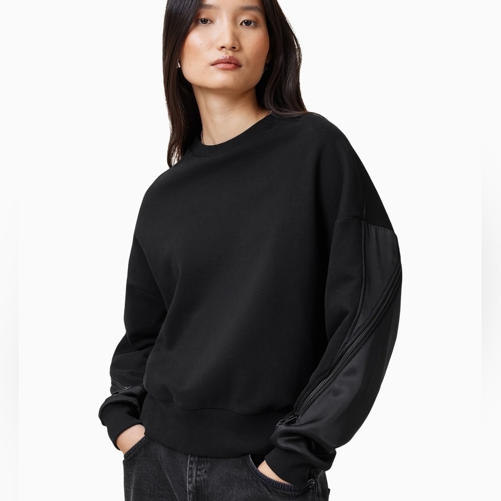ALLSAINTS Peggy Zip Black Slouch Sleeve Relaxed Fit Sweatshirt Medium